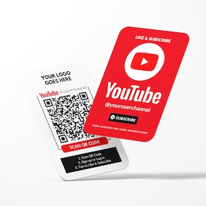 Youtube-Visitenkarte, Logo QR-Code-Design, Abonnieren Sie Karten, Wie-Karten, Benutzerdefinierte Visitenkarte, gedruckte Karten, abgerundete Ecken, Duale Karten,