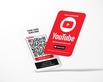 Youtube Business Card, Logo QR Code Design, Subscribe Cards, Like Cards, Custom Business Card, Printed Cards, Rounded Corners, Dual Cards,