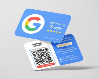 Visitekaartje Google Review, Logo QR-code ontwerp, Aangepast visitekaartje, Gedrukte kaarten, Afgeronde hoeken, Dubbele kaarten, Feedback-visitekaartje