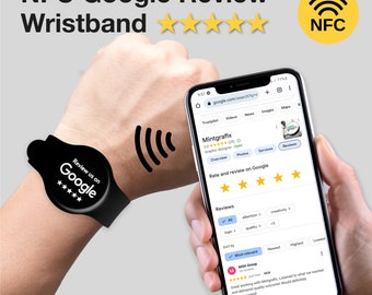 Black Google Review NFC Wristband, Bracelet, Watch Strap, Boost Your Google Reviews in 3 Seconds, Adjustable Wristband, White NFC Wrist band