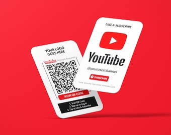 Youtube Business Card, Logo QR Code Design, Subscribe Cards, Like Cards, Custom Business Card, Printed Cards, Rounded Corners, Dual Cards,