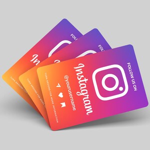 May include: A stack of colorful business cards with a gradient design. The top card features the Instagram logo and the text "Follow us on Instagram @yourusername".