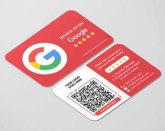 Business Card Google Review, Logo QR Code Design, Custom Business Card, Printed Cards, Rounded Corners, Dual Cards, Feedback Business Card