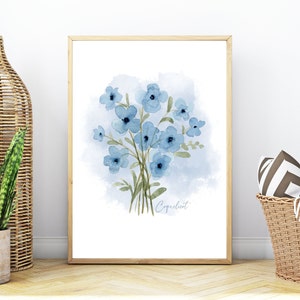 Botanical Print, Poppy Botanical Prints, Art Prints, Blue Botanical Prints, Gallery Wall Art, Wall Art, Blue Flower Prints, Floral Prints