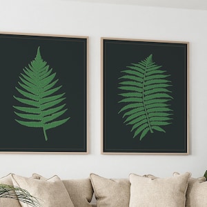 Botanical Fern Set of 2, Farmhouse Decor, Printable Digital Download, Living Room Wall Art, Dark Fern Print, Fern Leaf Poster