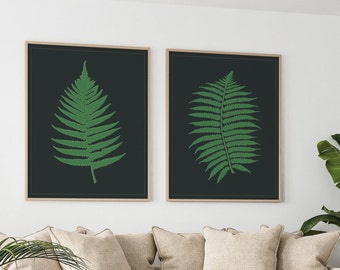 Botanical Fern Print Set, Dark Green Leaf Art (Digital Download)