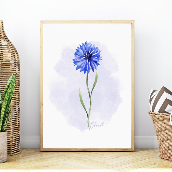 Cornflower Flower Art Print,Cornflower Botanical Art Print, Flower Wall Art Print, Centaurea Cyanus Art,  Watercolor Print, Instant Download