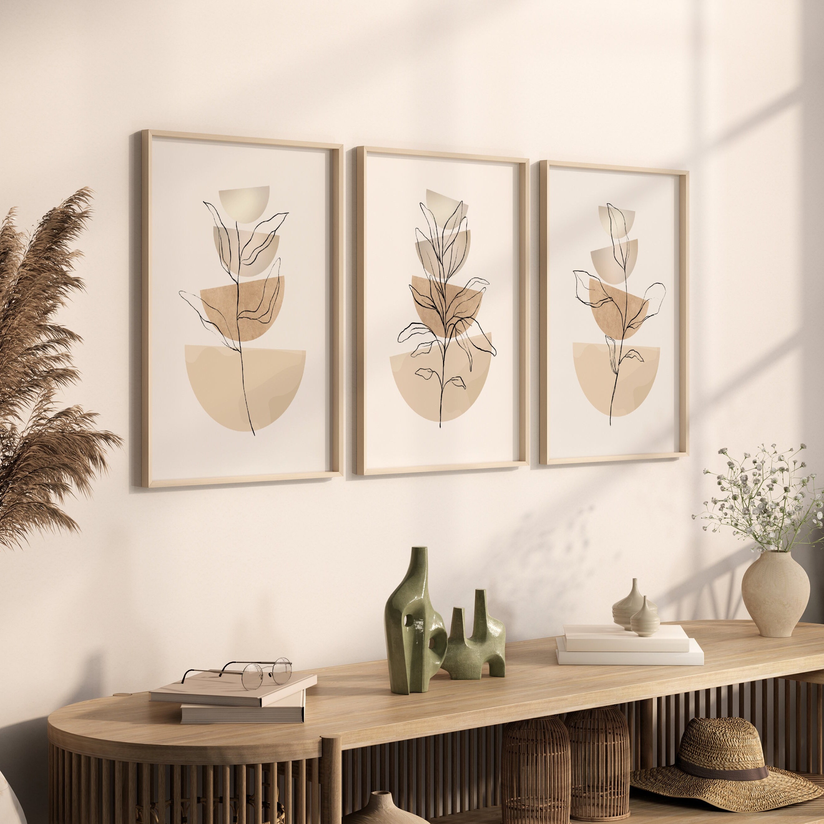 3 Stück Künstliche Wandpflanzen In Geometrischen Töpfen – Boho Deko Für Wohnzimmer, Home Office, Schwarz