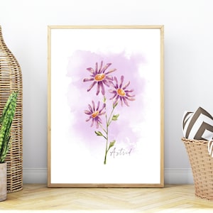 Watercolor Aster Flower | Botanical Art Watercolor | September Birth Month Flower | Printable Floral Art | Pink Aster Flower | Gift For Her