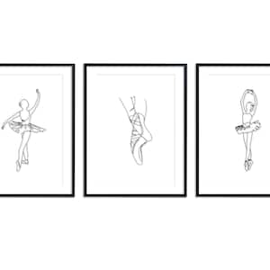 Minimalist Set of 3 Ballerina Dancer Line Drawing Art Prints | Ballet Art set of 3 | Instant Digital Download