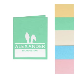 Tarjeta plegable en formato vertical "Felices Pascuas" personalizable. nombre deseado. Tarjeta con sobre. Colores pastel: amarillo, verde, beige, azul o rosa.