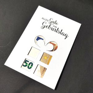 Schöne Geburtstagskarte | Geldgeschenk | Alles Gute zum Geburtstag | Wunscherfüller | Hochformat | minimalistisch | weiß / schwarz / natur