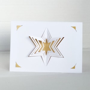 Tarjeta plegable 3D en formato apaisado con tarjeta de inserción y sobre | llano | estrella | Tarjeta y sobre en blanco, color de la tarjeta de inserción: natural