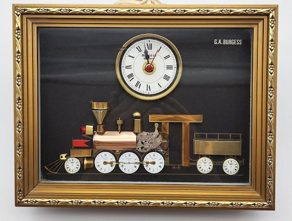 G.A Burgess Horological Train Watch and Clock Art Collage in