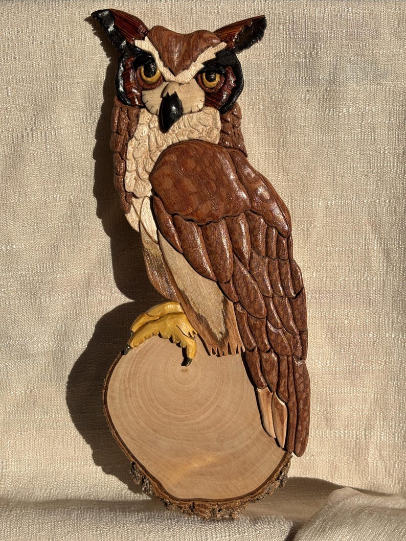 Handmade Owl Intarsia Wood Wall Art: Unique Wooden Decor - Etsy