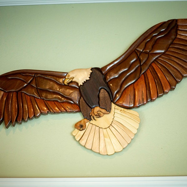 Large Wooden Wall Art, this Wood Eagle Intarsia is a Stunning Hanging Wood art piece for your Home decor! Amazing Handmade Gift!