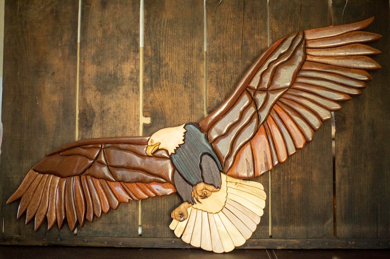 Large Wooden Wall Art This Wood Eagle Intarsia is a Stunning Hanging