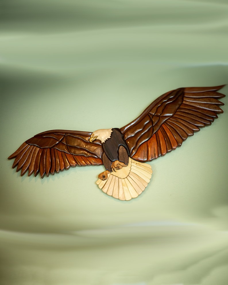 Large Wooden Wall Art This Wood Eagle Intarsia is a Stunning Hanging