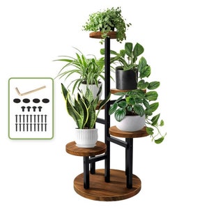 3/4/5 Tier Plant Stand | Tall Metal Wood Shelf Holder for Indoor | Outdoor Display Rack Flower Pot Stand for Corner Living Room