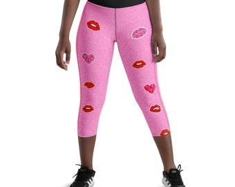 Pucker Up San Valentino Yoga Capri Leggings con morbido tessuto elasticizzato in 4 direzioni con comoda cintura alta e stampa originale
