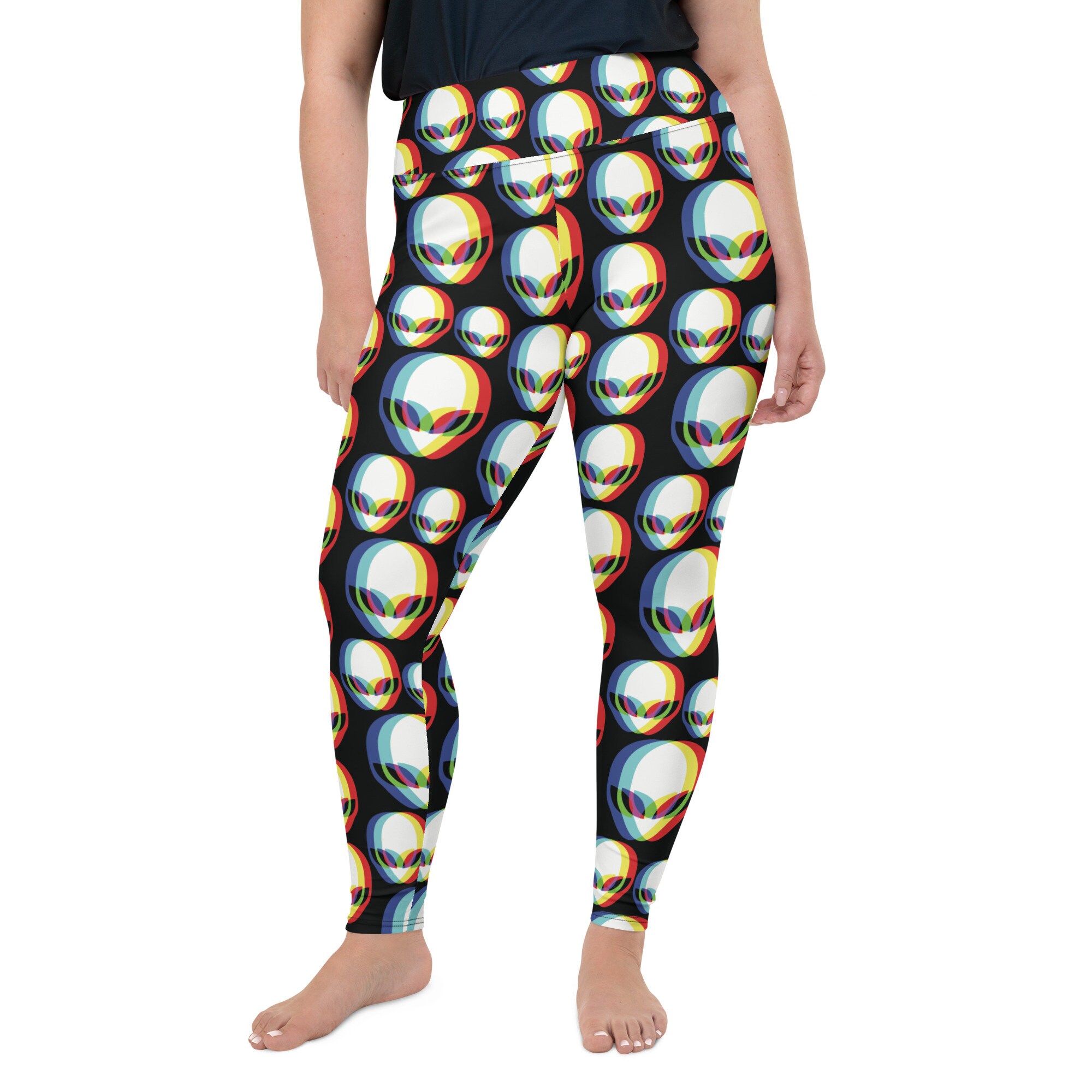 PLUS SIZE Alien Invasion Leggings With Unique Graphic, Raised Waistband ...