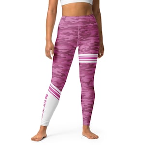 Pink Camo With White Stripes Moisture Wicking She Rebel Brand Label Yoga Leggings