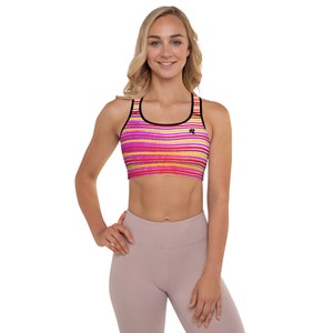 LA Sunset Stripes Moisture Wicking Quick Dry Extra Shoulder Support Removable Padding Racerback Sports Bra She Rebel Brand Label Original