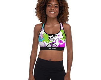 Reggiseno sportivo con stampa teschio Heart Peace Reggiseno a spalle scoperte con stampa grafica in tessuto morbido traspirante