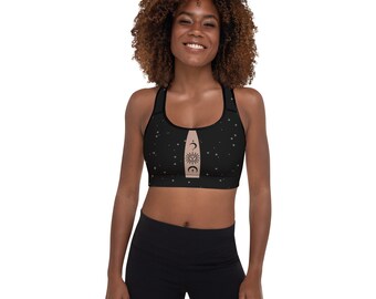 Reggiseno sportivo Crescent Moon & Sun Top da yoga con tessuto traspirante, imbottitura rimovibile, stile vogatore, elasticizzato in 4 direzioni, vestibilità comoda