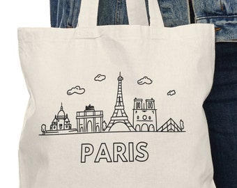 Paris Reusable Cotton Canvas Tote Bag with Handles | Color Your Own Tote Bag | Girls Weekend Trip Tote Bag