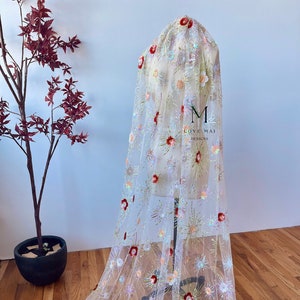 Ava - 3D Flower bridal veil, Sequins Beaded Lace with 3D Flowers veil, Bridal veil, wedding veil, Love Mai Designs