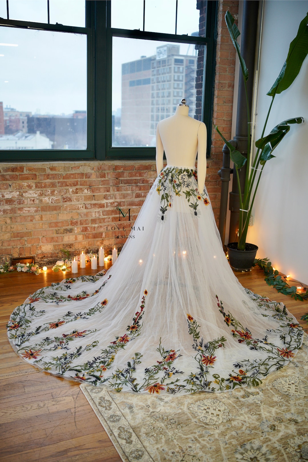 MURRAL framed flower long skirt（ivory）（Wild Flower