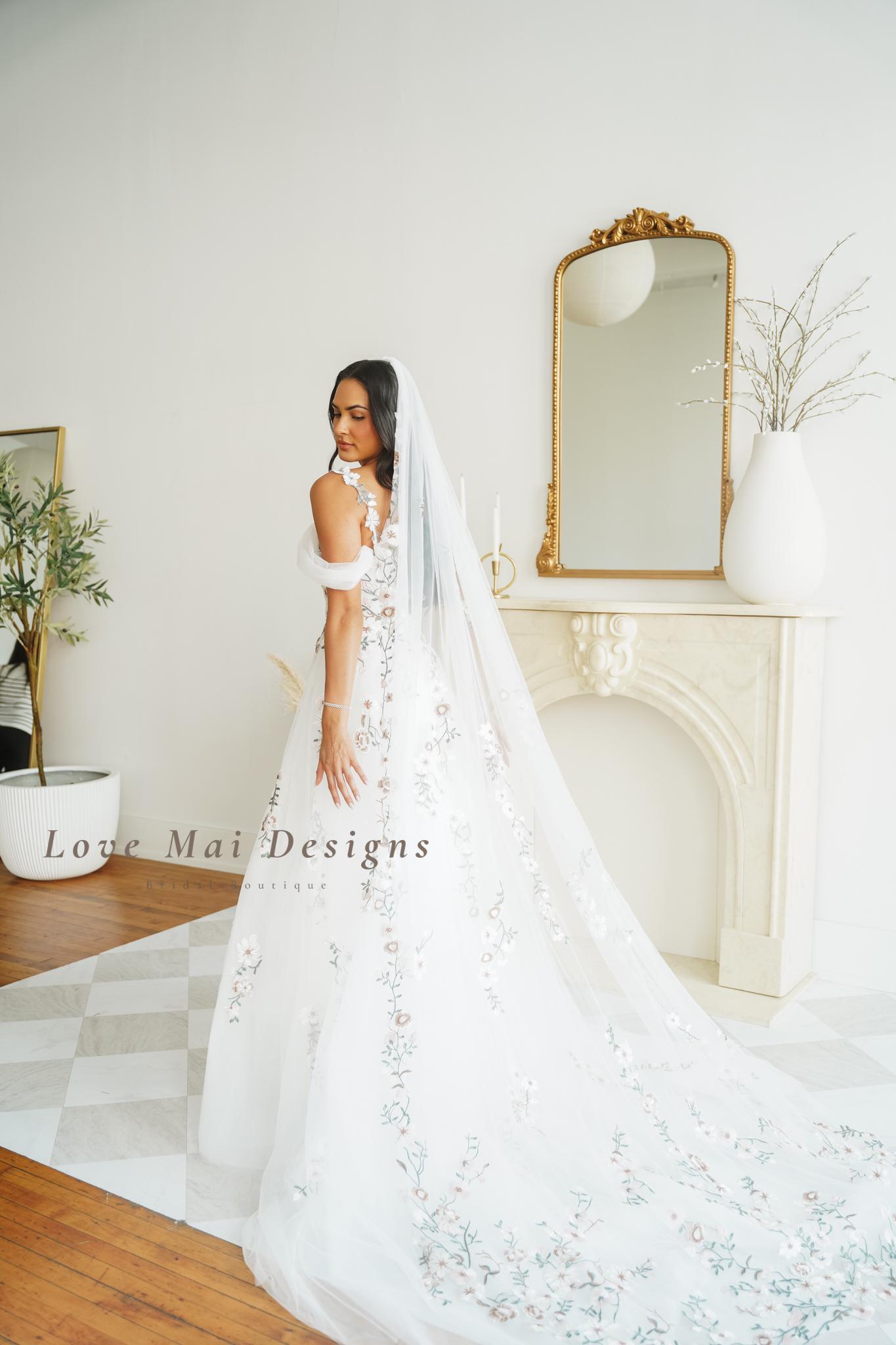 Green Vine Embroidery Wedding Dress - Floral Bridal Gown