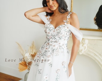 Green Vine Embroidery Wedding Dress - Floral Bridal Gown