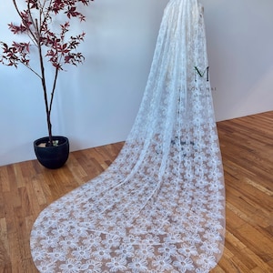 Olivia - 3D Flower lace tulle veil, Sequins Beaded Lace with 3D Flowers, Bridal veil, wedding veil, Love Mai Designs