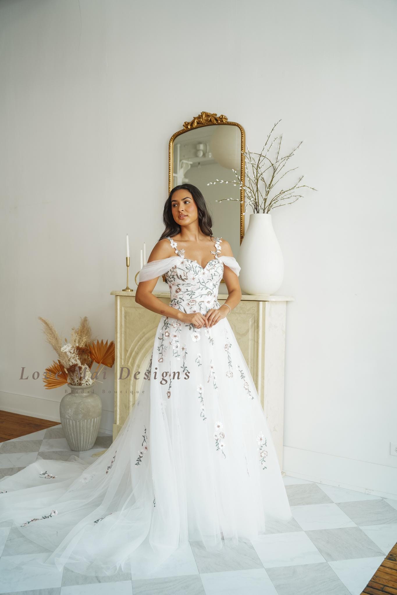 Green Vine Embroidery Wedding Dress - Floral Bridal Gown Green Vine Embroidery Wedding Dress - Floral Bridal Gown