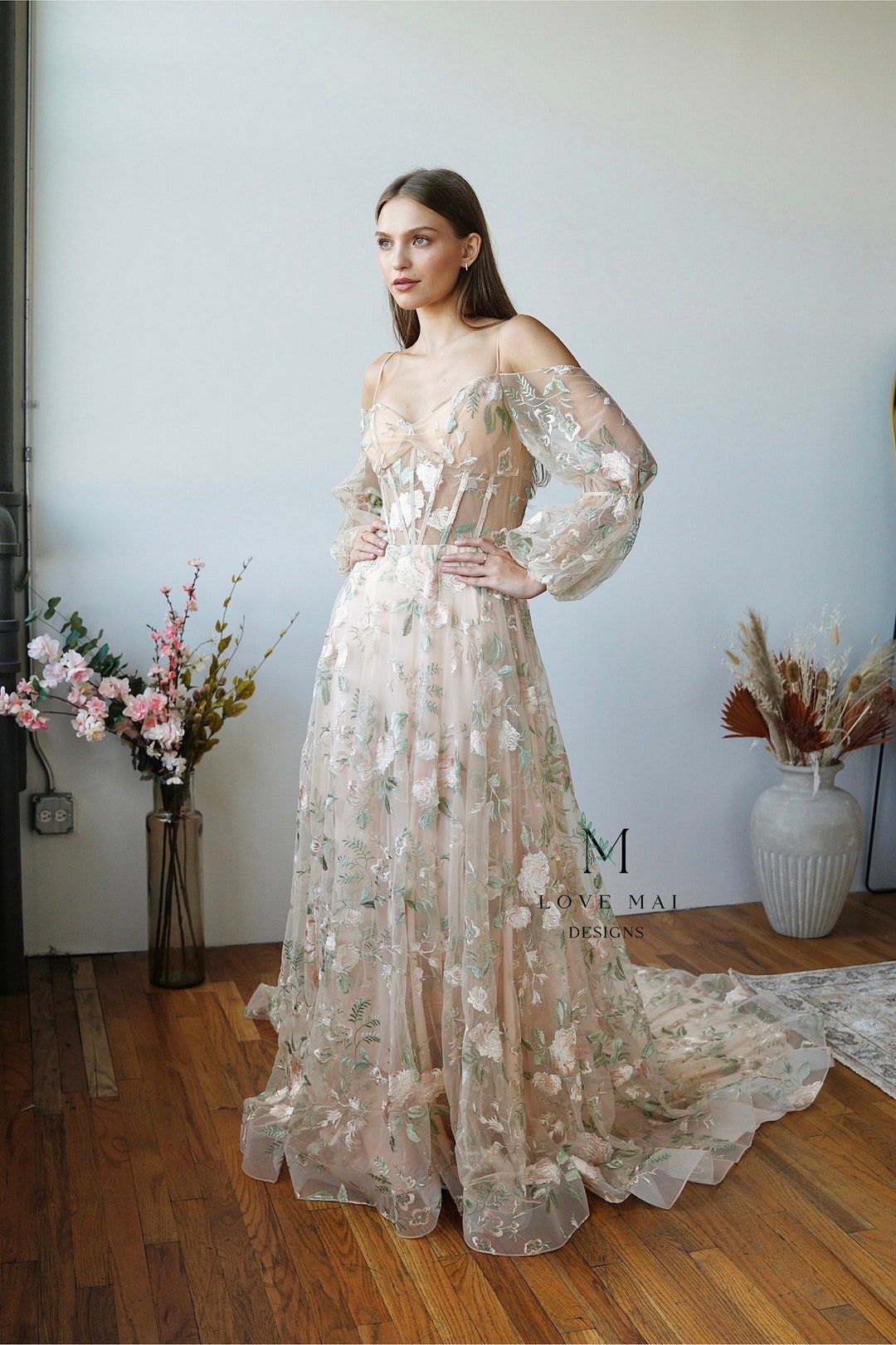 Flower Vestito Bianco Con Fiori Per Matrimonio Abito Da Sposa
