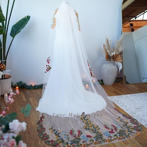 Botanical Dream - All-Season Cathedral Veil , Inspired Embroidery for Nature-Loving Brides,Whimsical Floral Embroidery, Garden veil