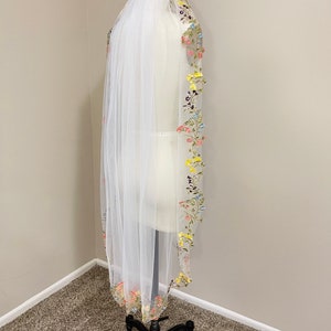 BLOSSOM - Delicate wild flower embroidered wedding veil. 3D flower bespoke  Pastel colour flower veil — Meadow Sweet Bridal