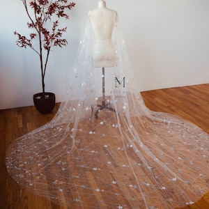 Starlight Tulle Bridal Cape: Silver Glitter Wedding Veil