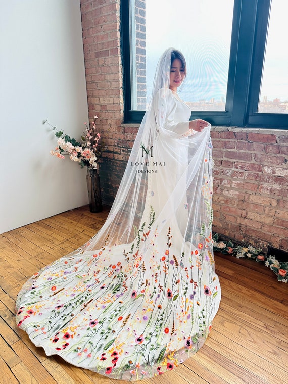 ワタベウエディング　EFV-FLOWER 花柄ウェディングベール　ロングベール ウェディングベール ロング花柄刺繍 ワタベEFV-FLOWER