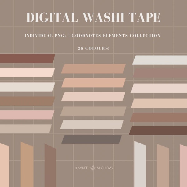 26 Stück Digitales Washi Tape für GoodNotes & Notability| Vorgeschnittene Washi Tape Aufkleber | Individuelle Washi Tape PNGs | Digitale Aufkleber
