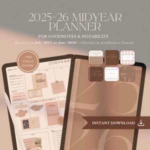 2025 2026 Mid Year Digital Planner, Dated Daily, Weekly, Monthly Digital Planner, iPad Planner, GoodNotes Planner, Digital Journal
