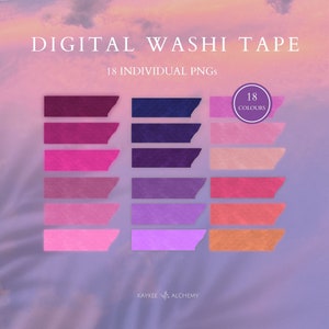 18 sztuk cyfrowej taśmy washi dla GoodNotes | Wstępnie przycięte naklejki taśmy washi | Indywidualne pliki PNG taśmy washi | Naklejki cyfrowe