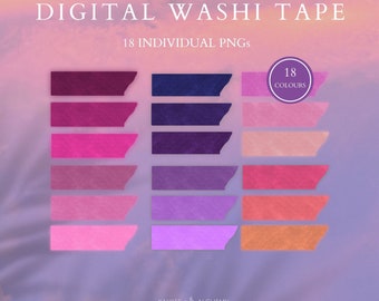 18pcs Digital Washi Tape For GoodNotes | Pre-cropped Washi Tape Stickers | Individual Washi Tape PNGs | Digital Stickers