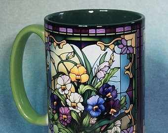 Pansies!  Stained Glass Design Mug