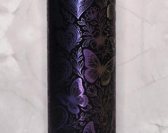 Laser Engraved Butterfly Tumbler | 20 oz Stainless Steel Travel Mug | Rainbow Color Shift or Light Blue | Floral Butterfly Gift