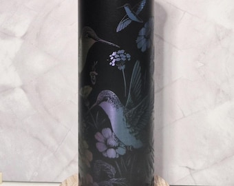 Laser Engraved Rainbow Tumbler with Hummingbirds & Flowers | 20 oz Stainless Steel Travel Mug | Color Shift Cup | Nature Gift