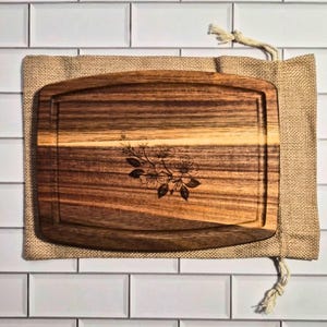 Acacia Wood Cutting Board 6x8 | Engraved Cherry Blossom Board | Personalized Serving Board | Floral Kitchen Decor Housewarming Gift