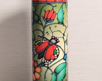 Ladybug and Flowers Stained Glass Design Tumbler